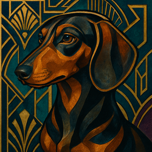 A dog portrait rendered in a Art Deco style
