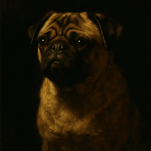 A dog portrait rendered in a Baroque style