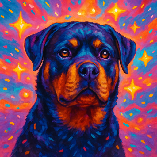 A dog portrait rendered in a Cosmic Sprinkle style