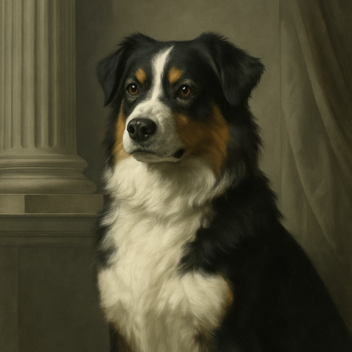 A dog portrait rendered in a Neoclassical style