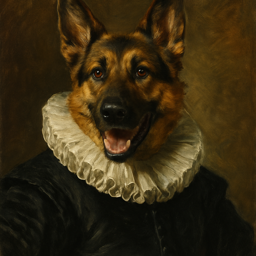 A dog portrait rendered in a Dutch Golden Age style