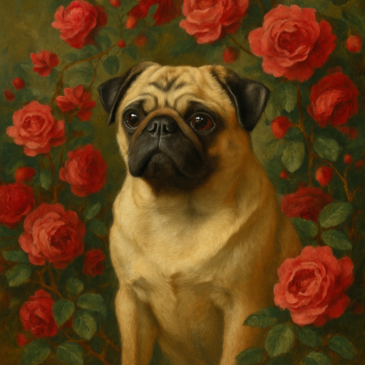 A dog portrait rendered in a Rose Garden style