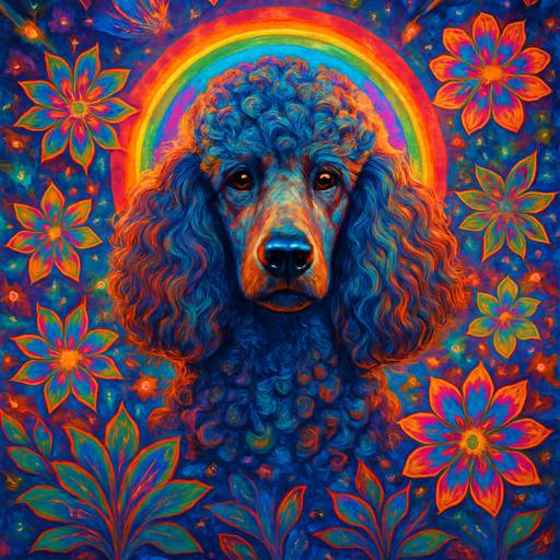 A dog portrait rendered in a Celestial Bloom style