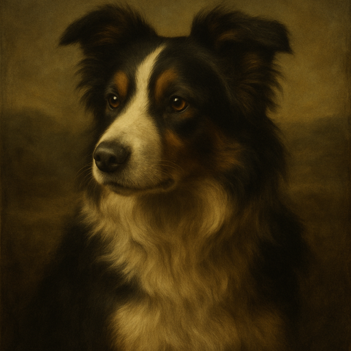 A dog portrait rendered in a Renaissance style