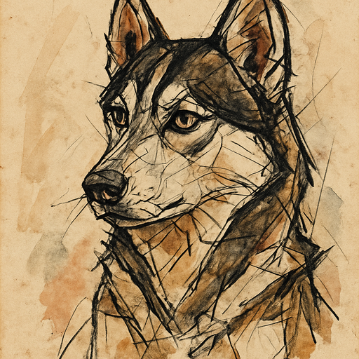 A dog portrait rendered in a Expressionist style