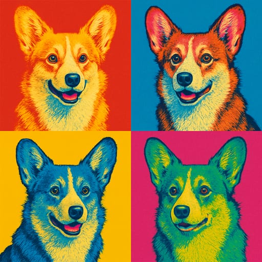 A dog portrait rendered in a Pop Grid style