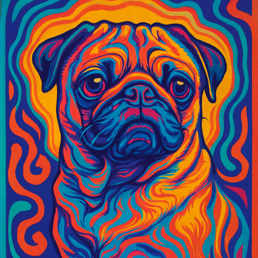 A dog portrait rendered in a Psychedelic style