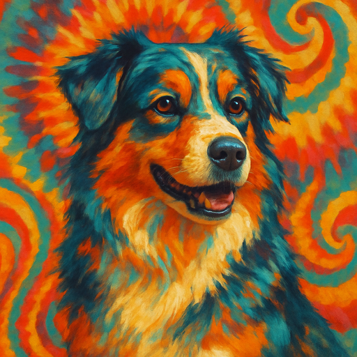 A dog portrait rendered in a Tie-Dye style