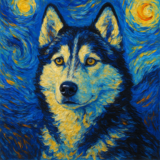 A dog portrait rendered in a Van Gogh style